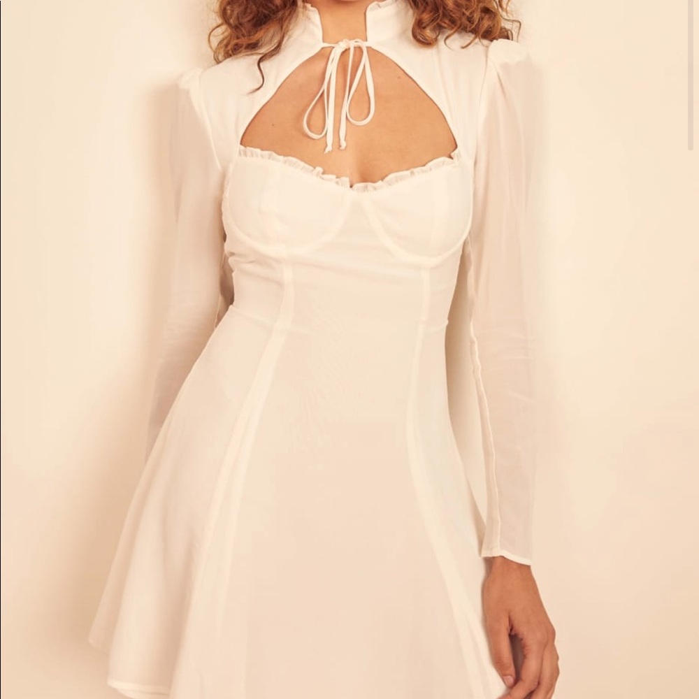 Reformation White Mini Dress with Cutout Neckline